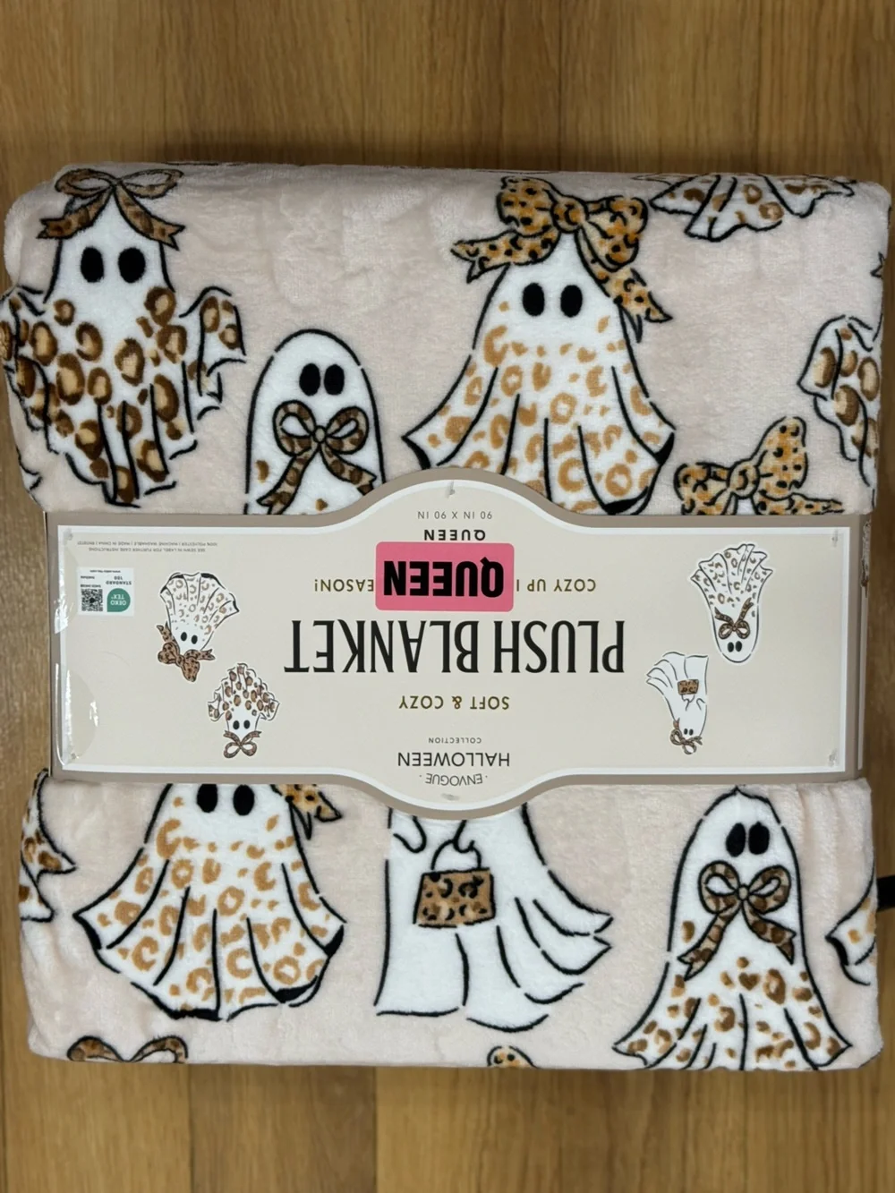Envogue Cream, Brown & Black Ghost Plush Throw Blanket - Queen